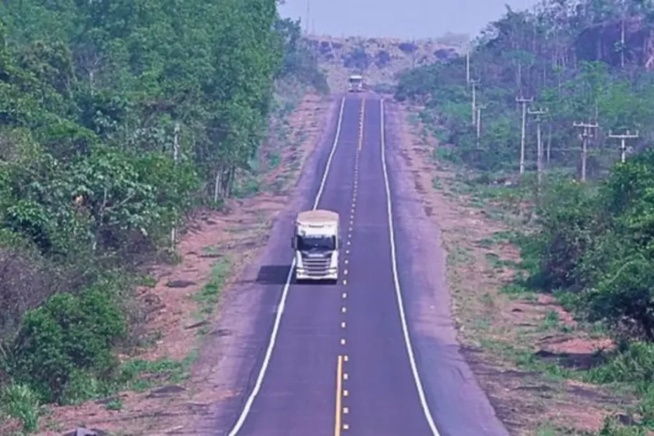 Caminhão trafegando na BR-163 entre Mato Grosso e Pará